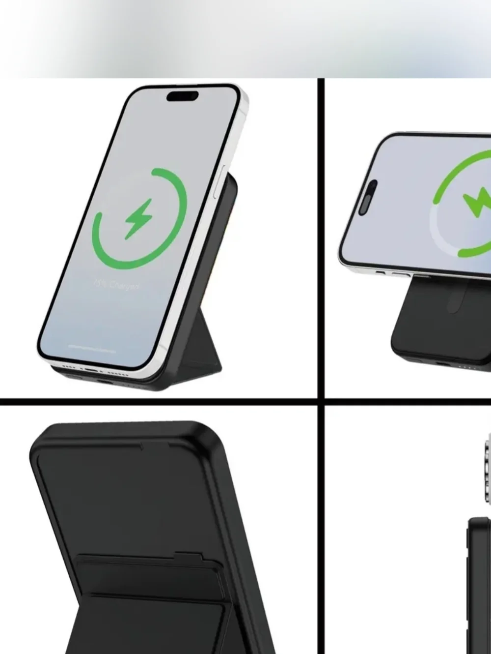 Magnetic Wireless Charging Power Bank With Stand - Black